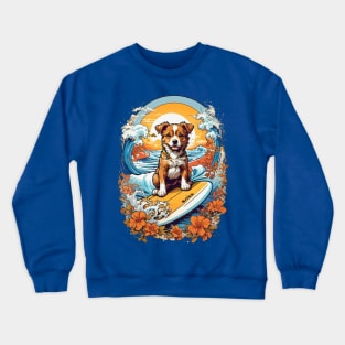 Cute Corgi puppy surfing at sunset retro vintage design Crewneck Sweatshirt